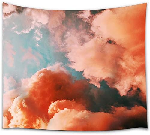 CHEERHUNTING Sky Tapestry, Mystical Sky with Fluffy Clouds Heavenly Inspirational Colored Nature Print, Wall Hanging Tapestry 60" W by 50" H for Bedroom Decor