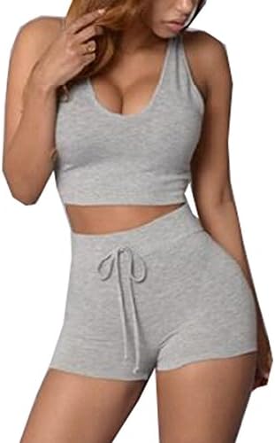 Women's Sleeveless Hooded Crop Top and Short Pants Two Piece Tracksuit (US 4-6, Grey)