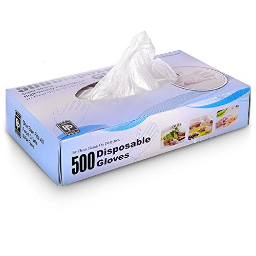 Disposable Poly Gloves, One Size Fits All, 500 ct, Great for Food Preparation, Latex Free, BPA Free