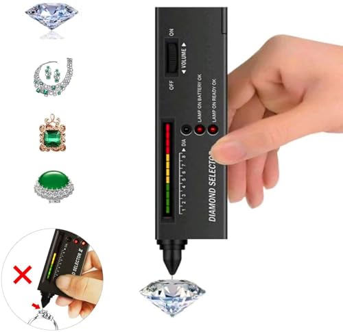 Diamond Tester Pen＋60X Mini LED Magnifying,High Accuracy Jewelry Diamond Tester Tool,Environmental Protection 9V Battery,Professional Diamond Selector for Novice&Expert,Thermal Conductivity Meter