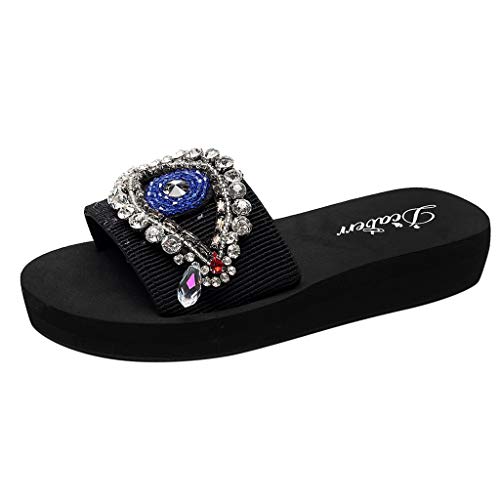 Women Hand-Made Eyes Crystal Wedges Flip Flops Sandals Slippers Beach Shoes 2019 New Ladies Summer Sandals