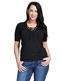 LookbookStore Womens Plus Size Sexy Black Lace Up Casual Pullover Blouse 12W-32W