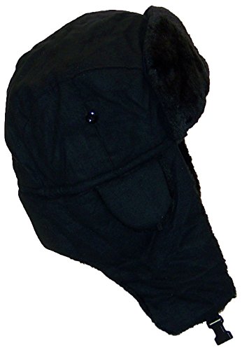 Best Winter Hats Adult Russian/Aviator Faux Suede Leather w/Faux Fur(One Size) - Black