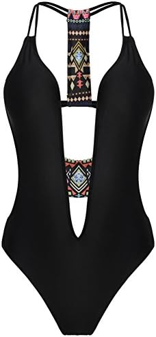 LOVSY 2017 Womens One Piece Swimsuit Sexy V Neck Bathing Suit High Cut Bikini for Women Black