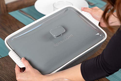 Rossallini Stoneware Casserole Dish Bakeware Set with Lid, Covered Rectangular Dinnerware, Large 4 Quart, 13 by 9 Inch, Grigio [Grey] - Thumbnail 4