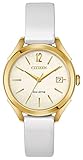 Citizen Women's Drive Stainless Steel Japanese-Quartz Watch with Leather Calfskin Strap, White, 14 (Model: FE6142-08A)