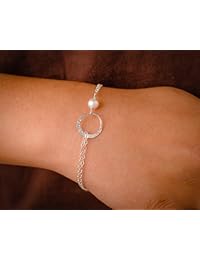 Pulsera de la amistad, Plata Esterlina Eternidad Karma Círculo con perla cultivada