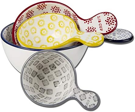 Set of 4 Meadow Stamp Measuring Cups Bowls Ceramic
