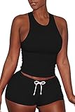 VamJump Womens Sprots Gym Cotton Racerback Tank Top High Waist Shorts 2 PCS Sets
