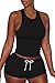 VamJump Womens Sprots Gym Cotton Racerback Tank Top High Waist Shorts 2 PCS Sets