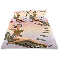 COVOSA Duvet Cover Set Retro Pinup Girl Sitting On Bomb Decorative 3 Piece Bedding Set with 2 Pillow Shams Soft Bedding Set with Zipper Closure