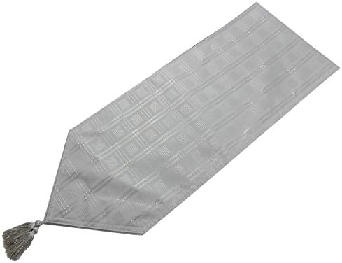 LUXURIOUS MODERN CHRISTMAS WOVEN JACQUARD CHECK SILVER TABLE RUNNER 13" X 70" - 33 X 178CM