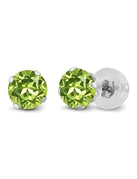 1.00 ct ronda 5 mm Peridot 14 K oro blanco Stud arete