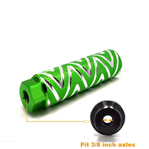 Mantain 4 PCS Bike Pegs, 4" Length Aluminum Alloy Cylinder Anti-Skid S Stripes Fit 3/8 inch Axles (Green)