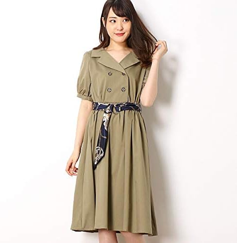 Amazon Co Jp イング Ingni スカーフ ベーシックサッシュ付トレンチワンピース カーキ A M 服 ファッション小物