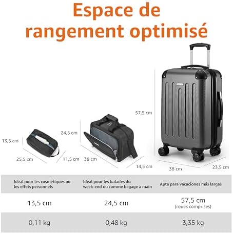 Ensemble de Bagages Rigides, 3 Pièces, Bagage Cabine, Sac Fourre-Tout, Sac de Voyage Compact, Extensible, 4 roulettes Pivotantes, Noir
