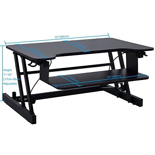 Adjustable 32'' Standing Desk, JOYBASE Ergonomic Stand-Up Desk Converter, Tabletop Monitor Laptop Riser Platform Station (Black)