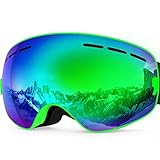 ZIONOR® Lagopus 13Mini Kids Snowmobile Snowboard Skate Ski Goggles with 100% UV Protection Anti-fog Detachable Wide Angle Double Panoramic Lens for Youth (Green Green)