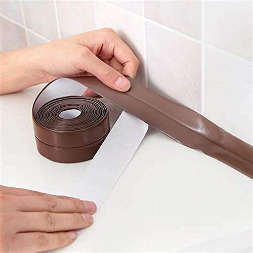 PVC Waterproof Sealing Tapes Pack of 2 Bathtub Caulk Strip Self Adhesive Waterproof Sealing Tape Edge Protector for Kitchen Countertop, Sink, Bathturb, Toilet, Gas Stove and Wall Coner, Dark Coffee