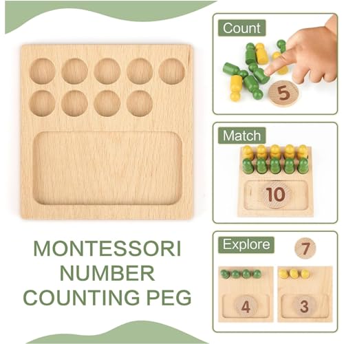 AM ANNA Wooden Counting Peg Board - Kindergarten Math Operation Number Toy for Toddlers - Montessori Educational Gift for 2-4 Year Old Boys and Girls