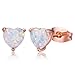 OPALBEST Rose Gold Plated Heart Stud Earrings with White Fire Opal Birthstone Hypoallergenic for Women Girl