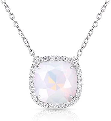 Alantyer 12 Months February Birthstone Necklace Anniversary Stone Jewellery for Women with Square Halo Crystal Pendant, Beautiful Gift Box