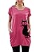 Allegra K Lady Round Neck Short Sleeve Cat Prints Loose Tunic Top M Fuchsia