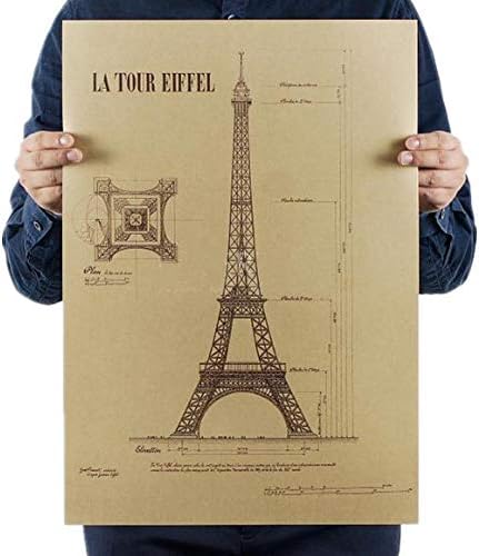 BOENTA Kraft Paper Poster Paris Tower Drawing Retro Vintage Kraft Paper Poster Painting Core Book Decoration Two Optional 51.5X36cm 01