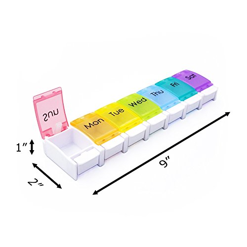 Motech Large 7-Day Push Button Once A Day Pill Organizer Weekly Daily Rainbow Colored Jumbo Medicine Planner Box for Vitamins Fish Oil Supplements Prescription Arthritis Medication