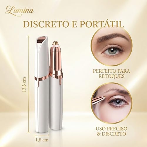 Lumina - Caneta Depiladora de Sobrancelha, Nariz e Buço Elétrica Profissional, Removedora de Pelos Faciais Indolor com Luz LED, Portátil e Recarregável via USB - Depiladora de Alta Precisão