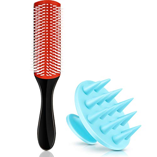 2 Pieces 9Row Styling Brush Detangler Hair Brush and Scalp Massager