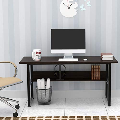 Computer Desk with Bookshelf Writing Desk Workstation 2 in 1 Desk Bookcase PC Laptop Study Table Home Office (63" Black Walnut)