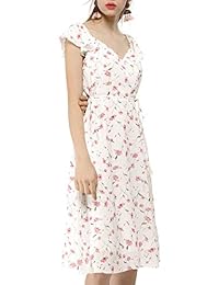 Allegra K - Vestido de gasa con volantes y cuello en V para mujer