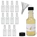 Primebaker Mini 50ml Liquor Bottles – Set of Clear Plastic Alcohol Shot Bottle with Black Cap - Great for Weddings, Party Favors and Events – Bonus Liquid Plastic Funnel (12, 3.9”)