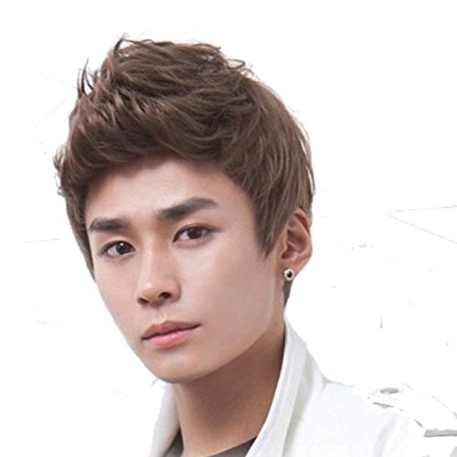 RightOn New Fashion Cool Mans Boys Short Wig with Free Wig Cap (Deep Brown)