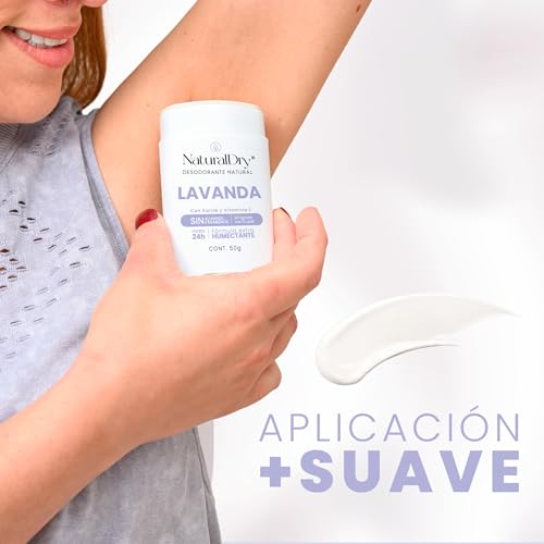 NaturalDry - Desodorante Natural Mujer - Sin Aluminio - Sin Parabenos - No obstruye los poros - Elimina el mal olor - NO HUELES - En barra olor Lavanda para axilas - Duración de 24h (1 unidad)
