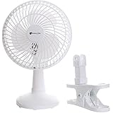 Avalon Powerful Clip On & Desk Fan With Fully Adjustable Head, Two Quiet Speeds, 6-Inch - White