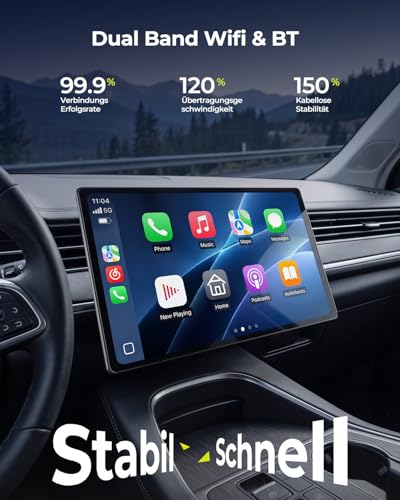 LAMTTO 11 Zoll Wireless CarPlay Display mit YouTube TikTok Video-Apps,Tragbares Autoradio für Apple CarPlay&Android Auto mit Rückfahrkamera/Navigation/In-Cell Touchscreen/Sprachassistent/OTA/Bluetooth