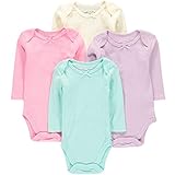 Wan-A-Beez Infant 4 Pack Basic Long-Sleeve Bodysuits - Pastel Pointelle - 6-9 Months