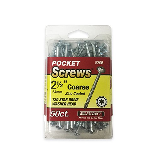 Milescraft 52060003 2.5" Pocket Screws - coarse - Includes 50, T20 Star, washer head screws