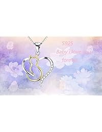 YFN Arete de plata de ley 925 con dije de gato y corazón., plata de ley, Plateado, GNX10249 SKU