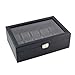 Caddy Bay Collection Black Carbon Fiber Pattern Watch Box Display Storage Case with Glass Top, Orange Stitch Perforated Soft Pillows Holds 10 Watches - Orange Stitching