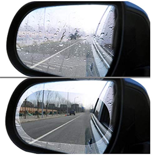 Car Rearview Mirror Protective Film, Soft Film, Anti-Water/Fog/Rain/Scrach, PET+, 99% Transmittance, Nano Coating Rainproof Mist Film for Motorcycle, ATV, Boat, Car, SUV - NO Blind spots 2Pcs (Clear)