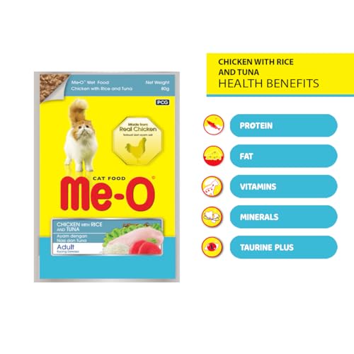 Me-O Wet Food, Chicken with Rice & Tuna 80G, Pack of 12 (80G X 12, 960G), Adult 1