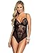 comeondear Women Sexy Lingerie Lace Bodysuit Teddy features Plunging Eyelash and Snaps Crotch (X-Large=US 8-10, Black)