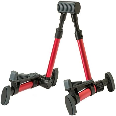 Guitar and String Instrument Stand - for Acoustic, Classical, Jazz, Electric, Bass Guitars, Ukulele, Mandolin, Banjo, Violin - Folding - Compact - Lightweight - Sturdy - Advanced New Design - Red