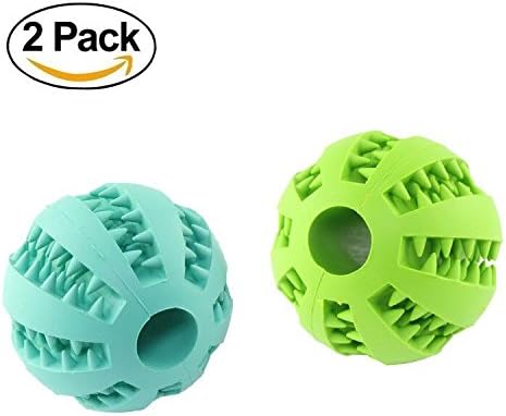 wangstar Dual Pet Toy Ball for Dogs, Dog Toy Bite Resistant Soft Rubber Bouncy Ball Treat Ball Dog Toys, Tooth Cleaning Dog Chew Toy, IQ Dog Ball Toy, Tennis Ball Size 2.8"
