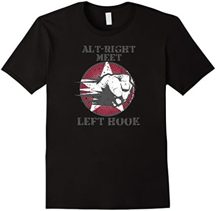 Men's Alt-Right Meet Left Hook Anti Nazi Graphic Tee Humor Large Black