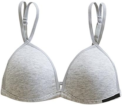 Moon LY Girls' Wire Free Cotton Bra Essential Triangle Bikini Bralette Light Grey 36