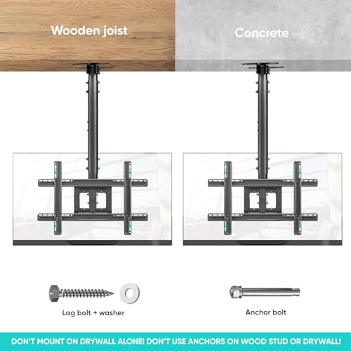 ETHU Ceiling TV Mount for 32-75 inch LCD LED 4K TVs, Flat or Curved TVs up to 150 lbs Full Motion TV Bracket with Swivel, Tilt, Max VESA 600x400mm